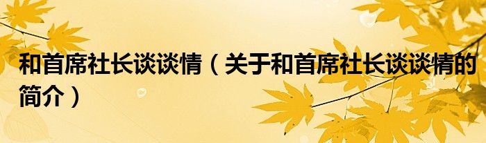 和首席社长谈谈情（关于和首席社长谈谈情的简介）