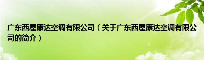 广东西屋康达空调有限公司（关于广东西屋康达空调有限公司的简介）