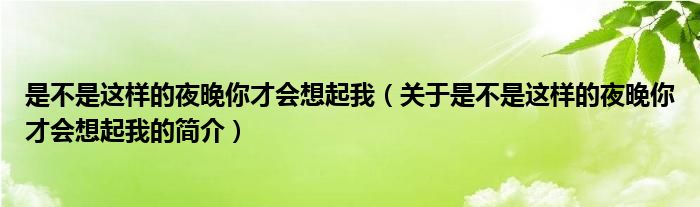 是不是这样的夜晚你才会想起我（关于是不是这样的夜晚你才会想起我的简介）