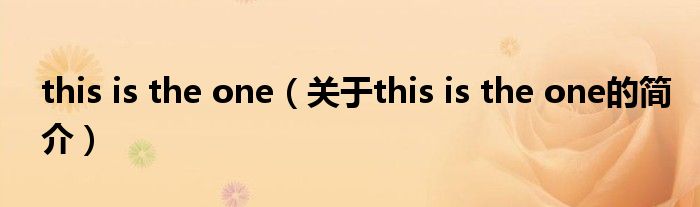 this is the one（关于this is the one的简介）