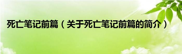 死亡笔记前篇（关于死亡笔记前篇的简介）