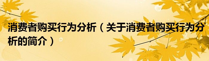 消费者购买行为分析（关于消费者购买行为分析的简介）