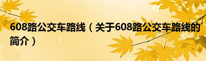 608路公交车路线（关于608路公交车路线的简介）