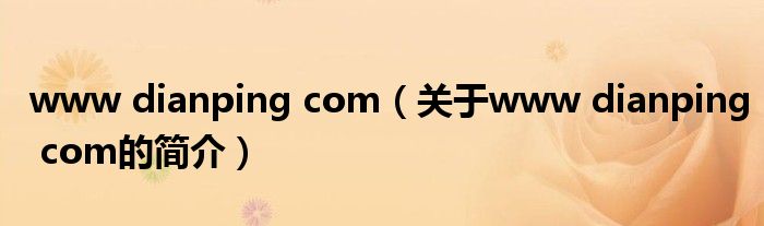 www dianping com（关于www dianping com的简介）