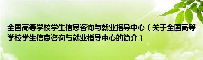 全国高等学校学生信息咨询与就业指导中心（关于全国高等学校学生信息咨询与就业指导中心的简介）