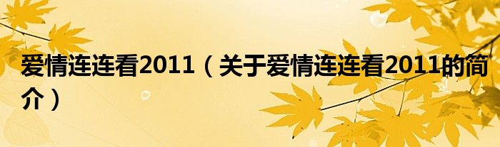 爱情连连看2011（关于爱情连连看2011的简介）