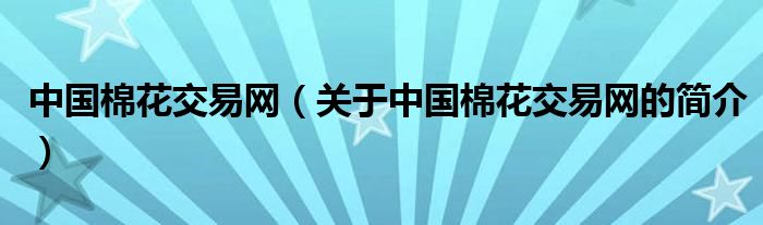 中国棉花交易网（关于中国棉花交易网的简介）