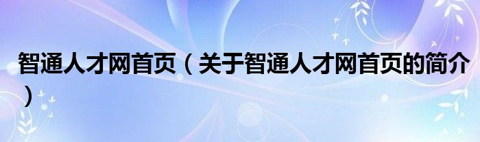 智通人才网首页（关于智通人才网首页的简介）