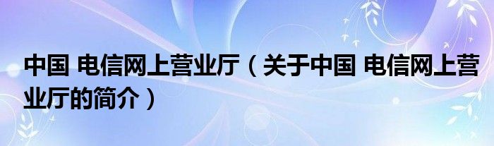 中国 电信网上营业厅（关于中国 电信网上营业厅的简介）