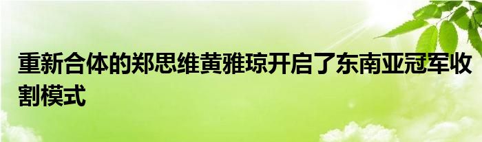 重新合体的郑思维黄雅琼开启了东南亚冠军收割模式