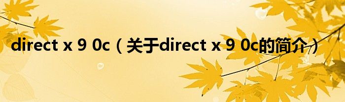 direct x 9 0c（关于direct x 9 0c的简介）