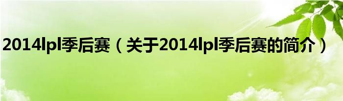 2014lpl季后赛（关于2014lpl季后赛的简介）