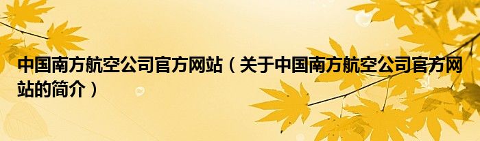 中国南方航空公司官方网站（关于中国南方航空公司官方网站的简介）