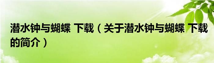 潜水钟与蝴蝶 下载（关于潜水钟与蝴蝶 下载的简介）