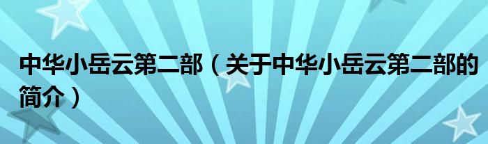 中华小岳云第二部（关于中华小岳云第二部的简介）