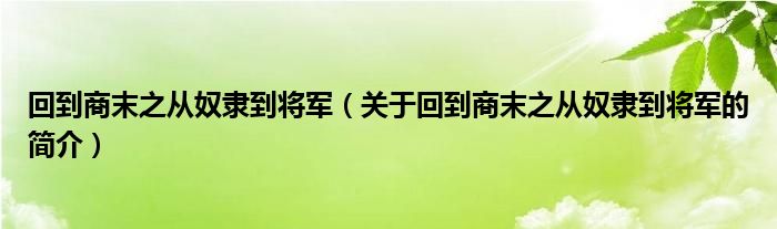 回到商末之从奴隶到将军（关于回到商末之从奴隶到将军的简介）