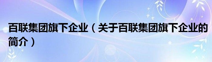 百联集团旗下企业（关于百联集团旗下企业的简介）