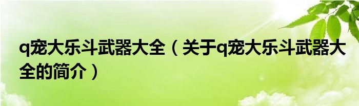 q宠大乐斗武器大全（关于q宠大乐斗武器大全的简介）