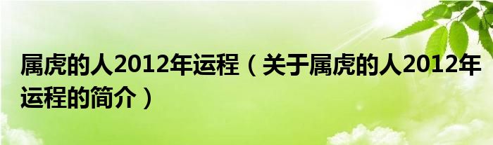 属虎的人2012年运程（关于属虎的人2012年运程的简介）