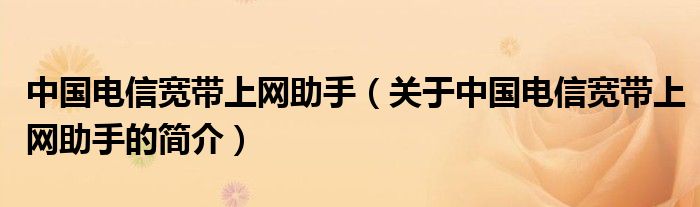 中国电信宽带上网助手（关于中国电信宽带上网助手的简介）