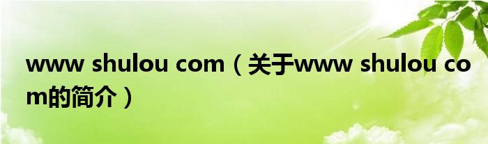 www shulou com（关于www shulou com的简介）