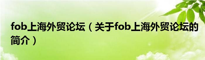 fob上海外贸论坛（关于fob上海外贸论坛的简介）