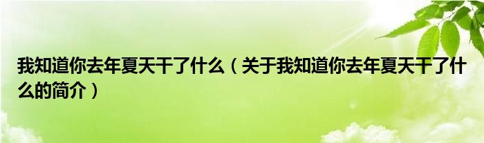 我知道你去年夏天干了什么（关于我知道你去年夏天干了什么的简介）