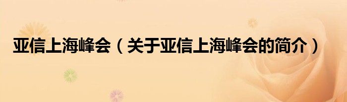 亚信上海峰会（关于亚信上海峰会的简介）