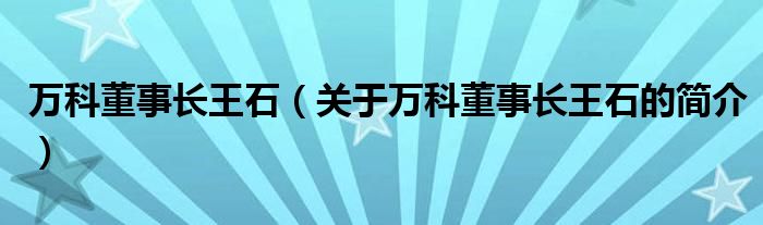 万科董事长王石（关于万科董事长王石的简介）