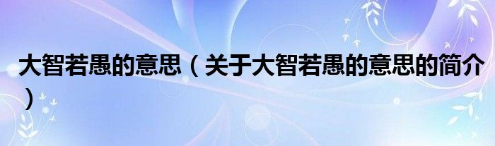 大智若愚的意思（关于大智若愚的意思的简介）