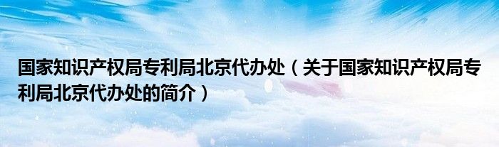 国家知识产权局专利局北京代办处（关于国家知识产权局专利局北京代办处的简介）