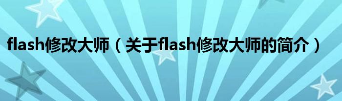 flash修改大师（关于flash修改大师的简介）