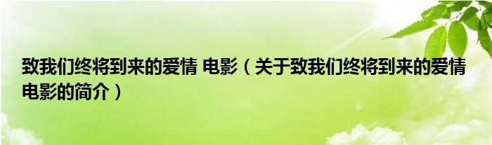 致我们终将到来的爱情 电影（关于致我们终将到来的爱情 电影的简介）