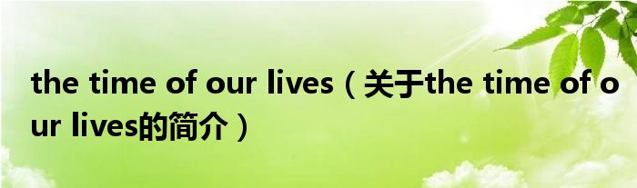 the time of our lives（关于the time of our lives的简介）