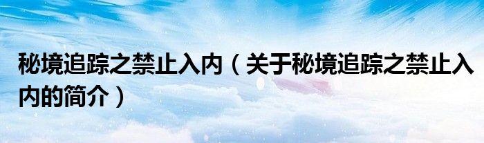 秘境追踪之禁止入内（关于秘境追踪之禁止入内的简介）