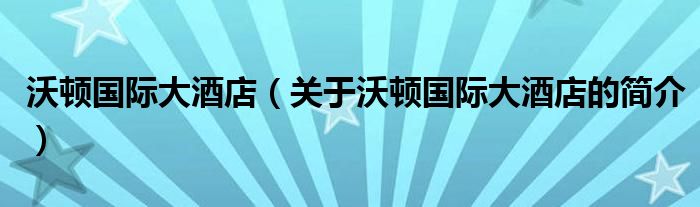 沃顿国际大酒店（关于沃顿国际大酒店的简介）