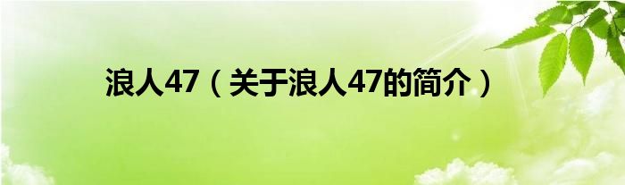 浪人47（关于浪人47的简介）