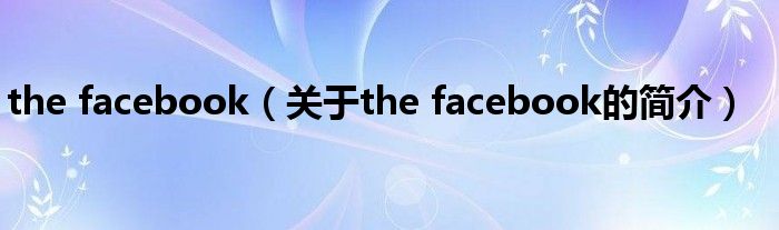 the facebook（关于the facebook的简介）