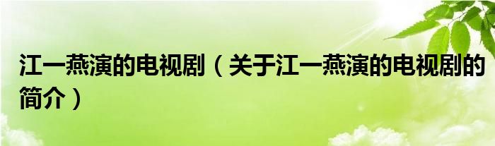 江一燕演的电视剧（关于江一燕演的电视剧的简介）