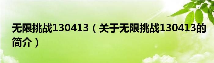 无限挑战130413（关于无限挑战130413的简介）