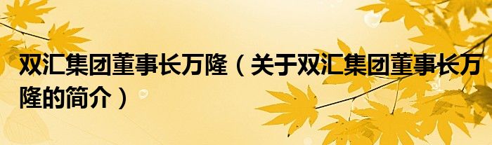 双汇集团董事长万隆（关于双汇集团董事长万隆的简介）