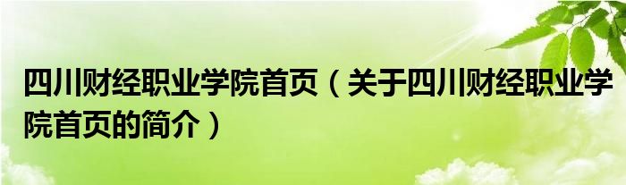 四川财经职业学院首页（关于四川财经职业学院首页的简介）