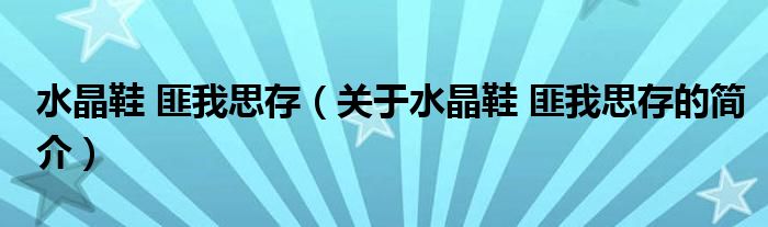 水晶鞋 匪我思存（关于水晶鞋 匪我思存的简介）