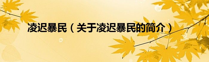 凌迟暴民（关于凌迟暴民的简介）