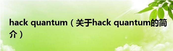 hack quantum（关于hack quantum的简介）