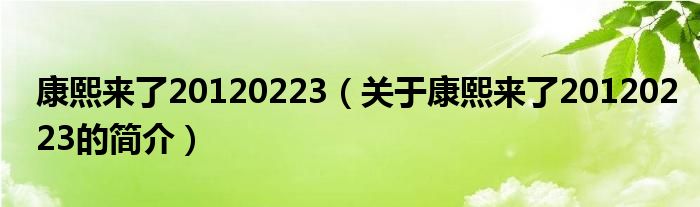 康熙来了20120223（关于康熙来了20120223的简介）