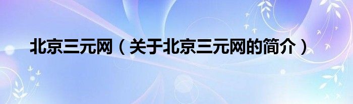 北京三元网（关于北京三元网的简介）