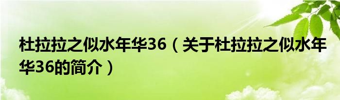 杜拉拉之似水年华36（关于杜拉拉之似水年华36的简介）