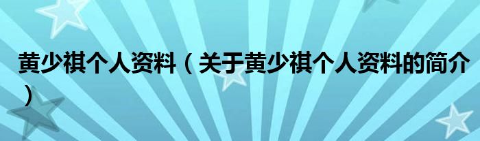 黄少祺个人资料（关于黄少祺个人资料的简介）