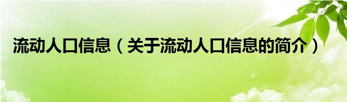 流动人口信息（关于流动人口信息的简介）